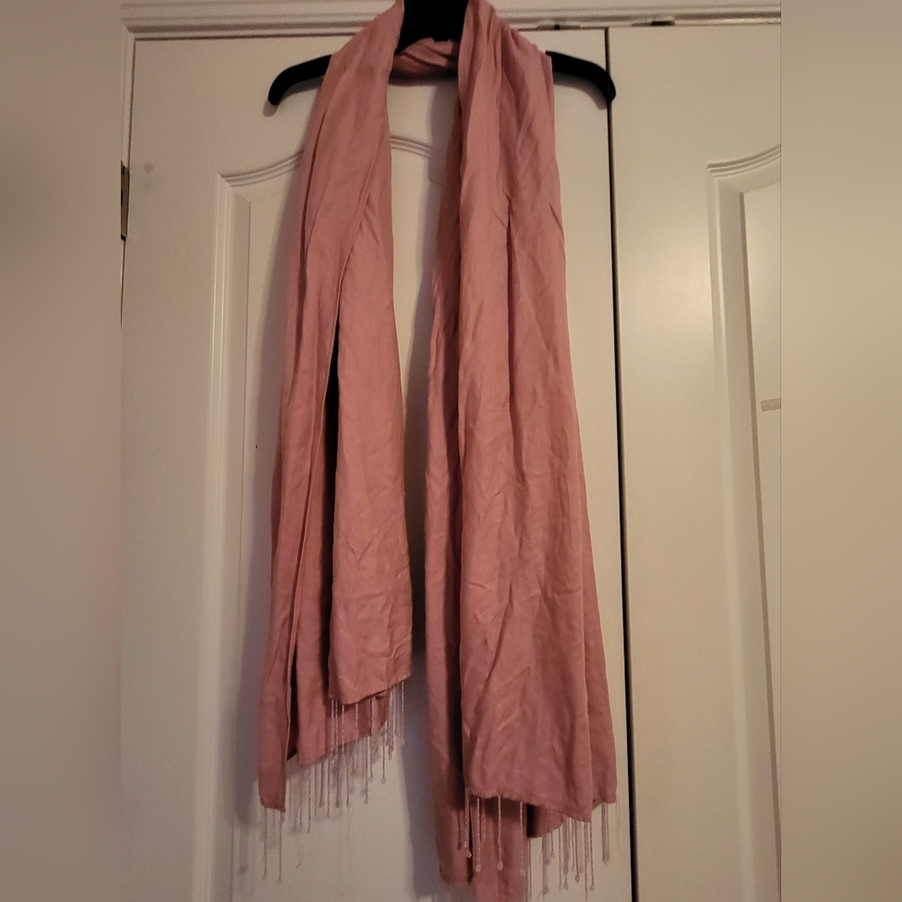 Long pink pashmina with beaded ends